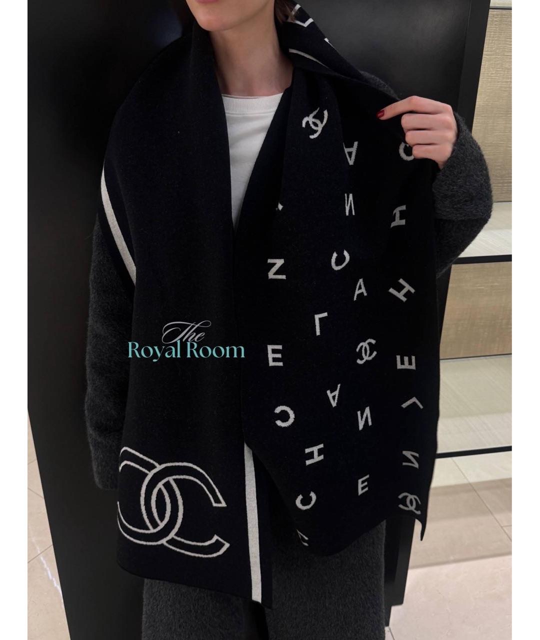 CHANEL Черный шерстяной шарф, фото 3
