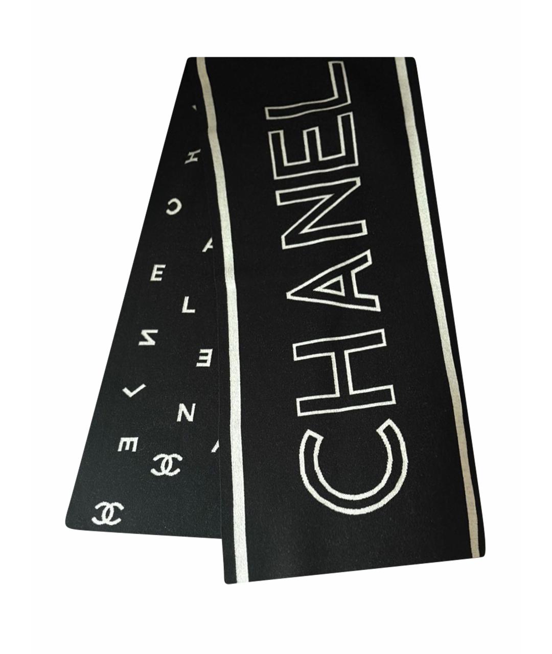 CHANEL Черный шерстяной шарф, фото 1