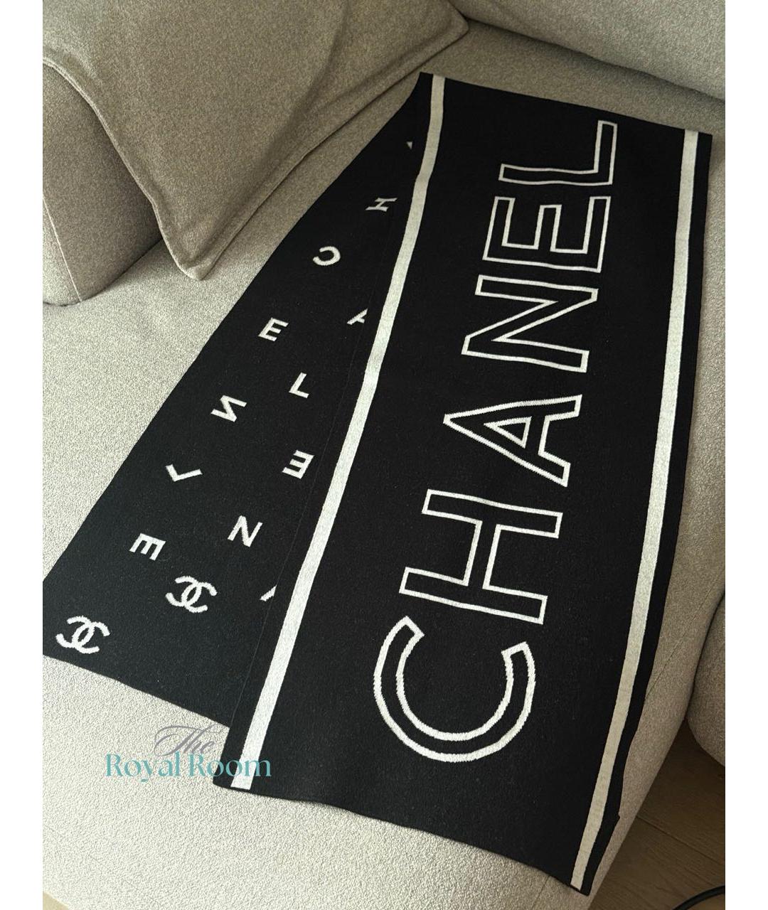 CHANEL Черный шерстяной шарф, фото 4