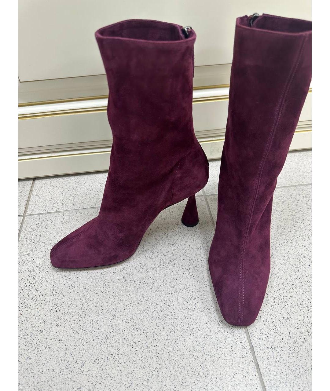 AQUAZZURA Бордовые замшевые сапоги, фото 3