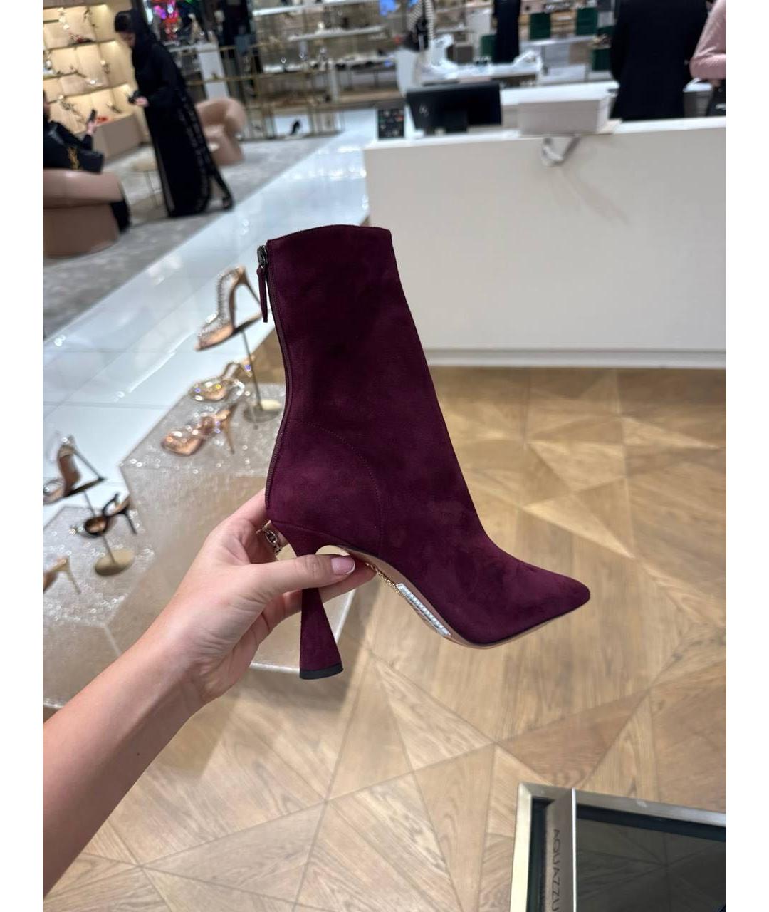 AQUAZZURA Бордовые замшевые сапоги, фото 4
