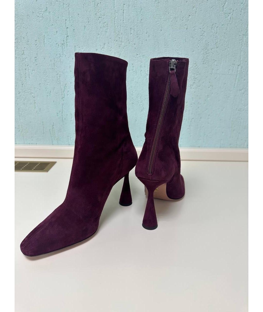 AQUAZZURA Бордовые замшевые сапоги, фото 2