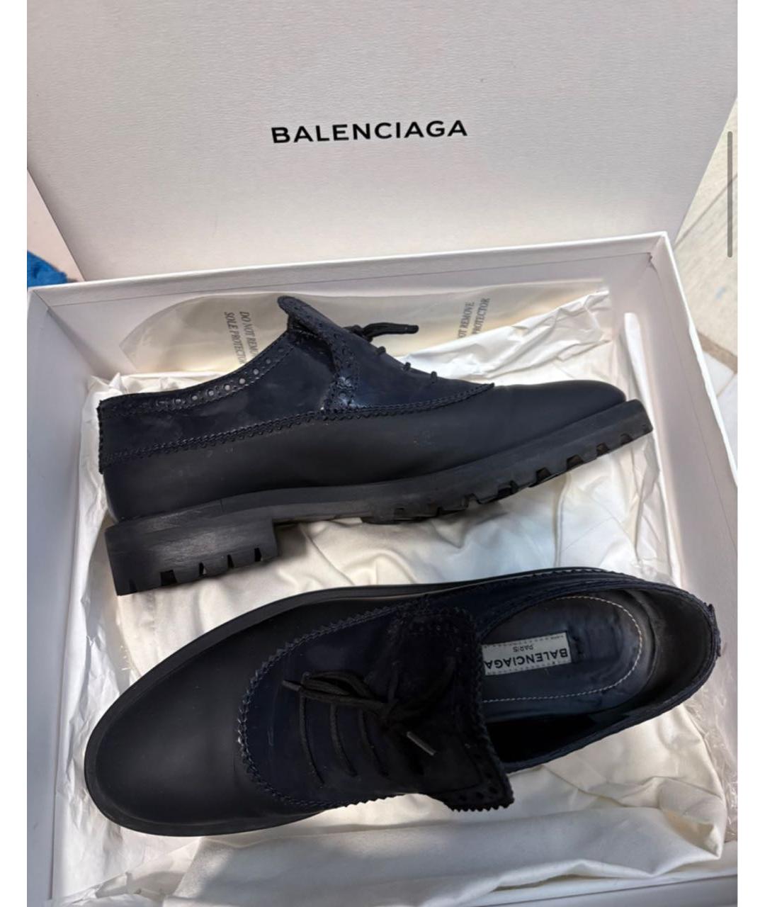 BALENCIAGA Черные кожаные брогги и оксфорды, фото 2