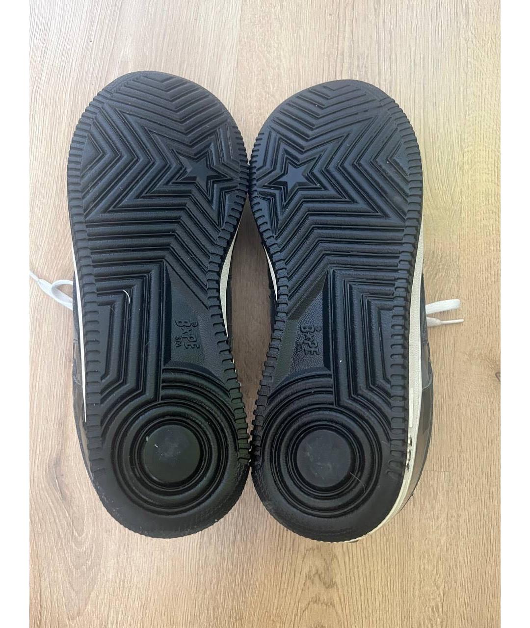 A BATHING APE Черные кожаные низкие кроссовки / кеды, фото 7