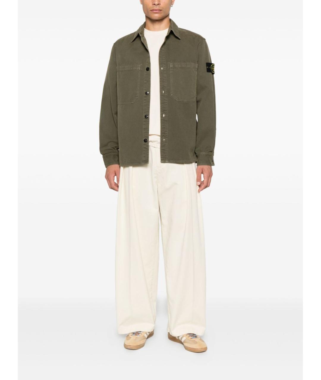 STONE ISLAND Хаки хлопковая кэжуал рубашка, фото 2