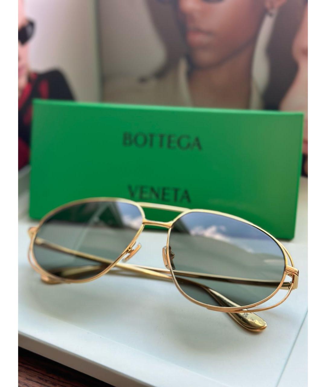 BOTTEGA VENETA Золотые металлические солнцезащитные очки, фото 5