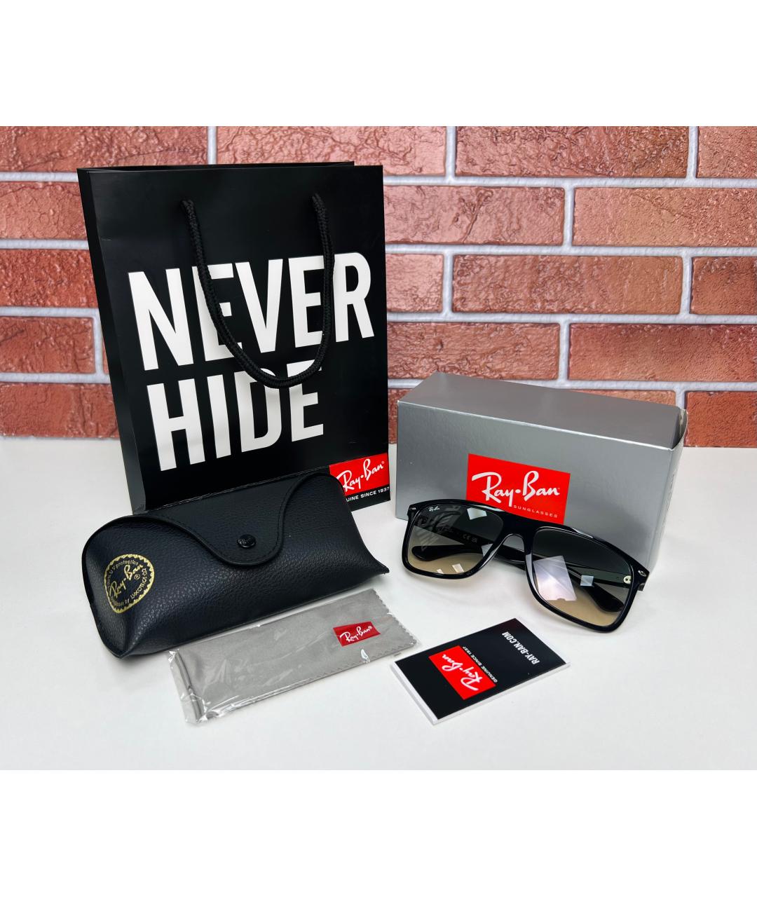 RAY BAN Черные пластиковые солнцезащитные очки, фото 8