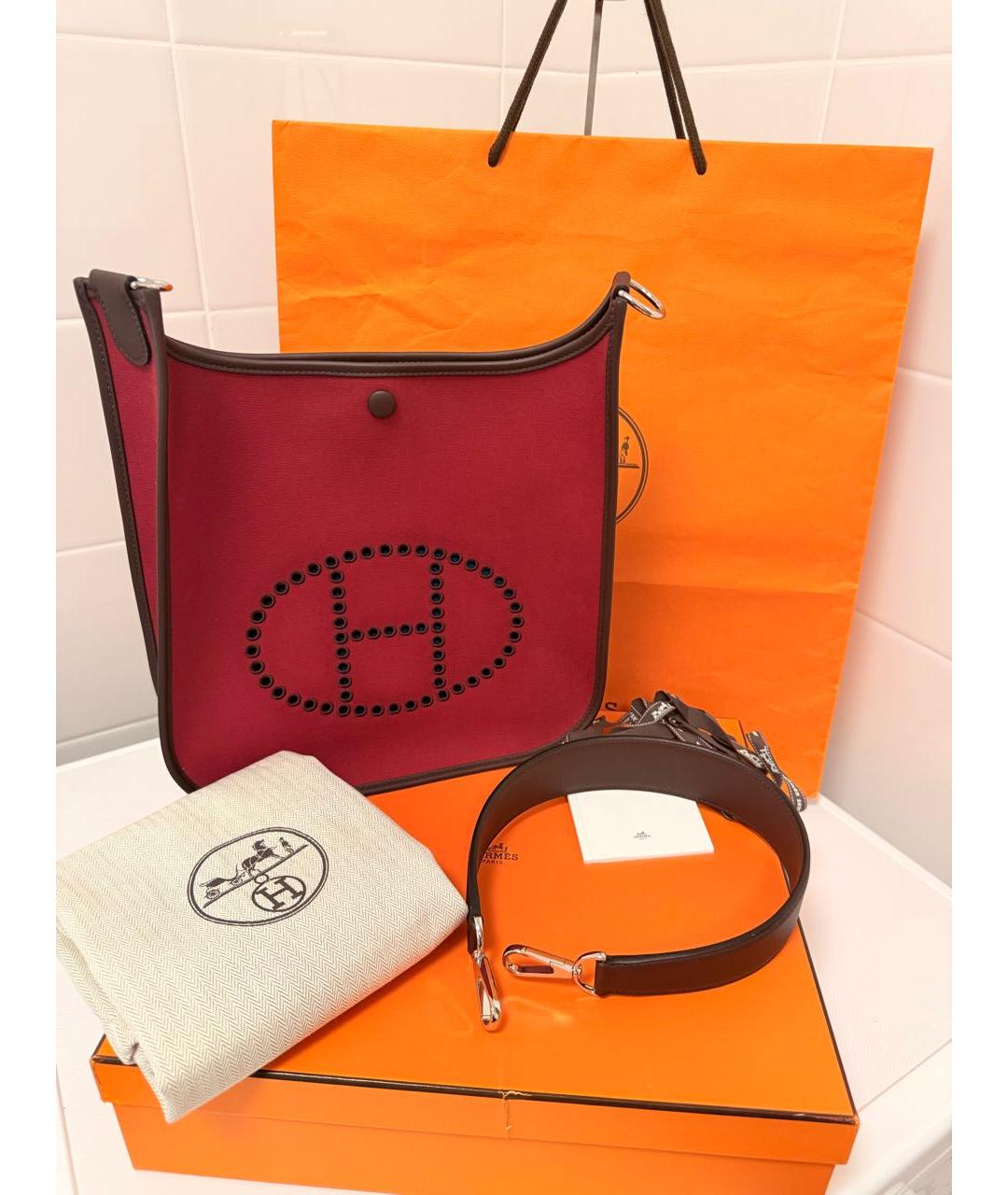 HERMES Бордовая тканевая сумка через плечо, фото 4