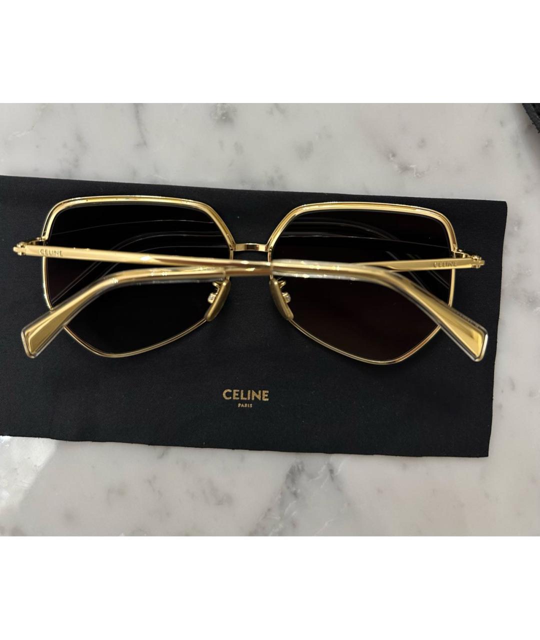 CELINE Золотые металлические солнцезащитные очки, фото 3