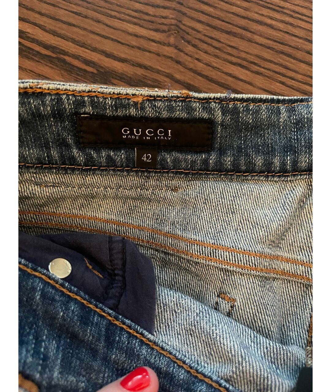 GUCCI Голубые хлопковые прямые джинсы, фото 3