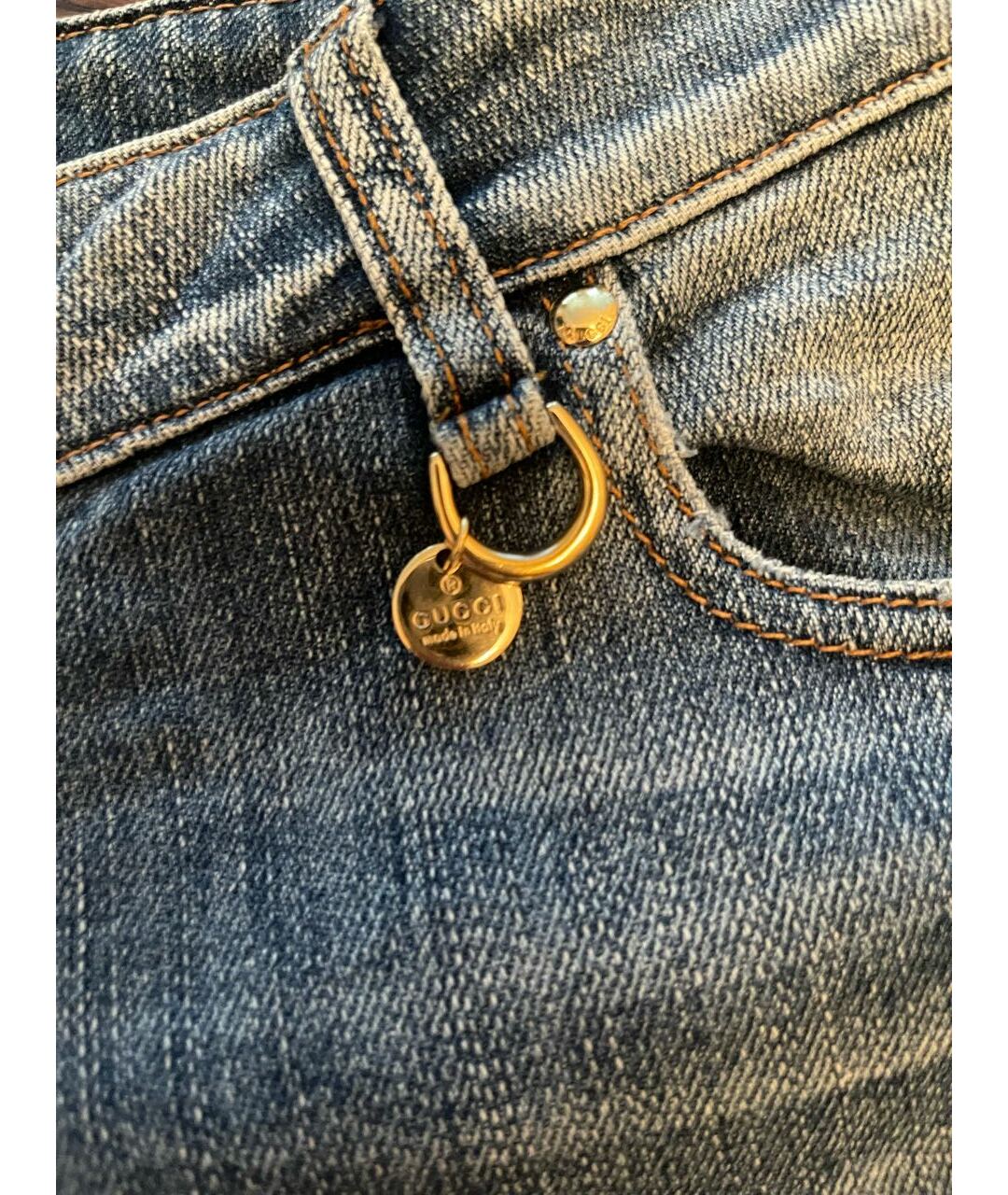 GUCCI Голубые хлопковые прямые джинсы, фото 2