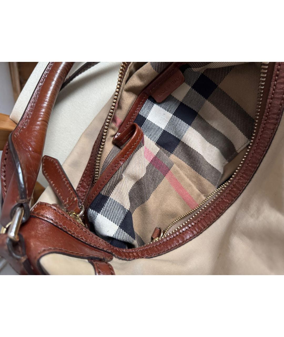 BURBERRY Бежевая тканевая сумка тоут, фото 3