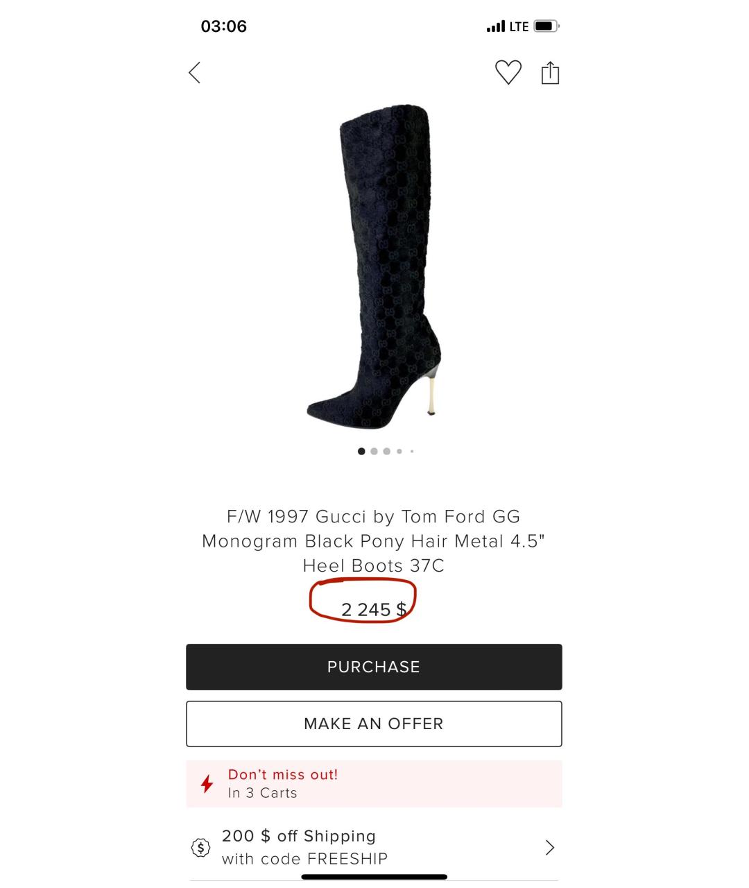 GUCCI Черные кожаные сапоги, фото 4