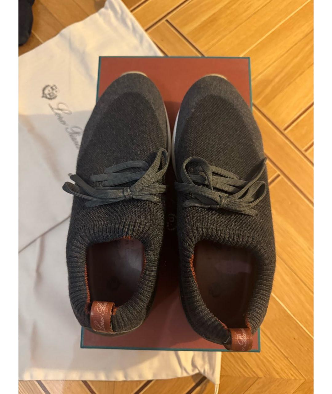 LORO PIANA Антрацитовые текстильные низкие кроссовки / кеды, фото 3