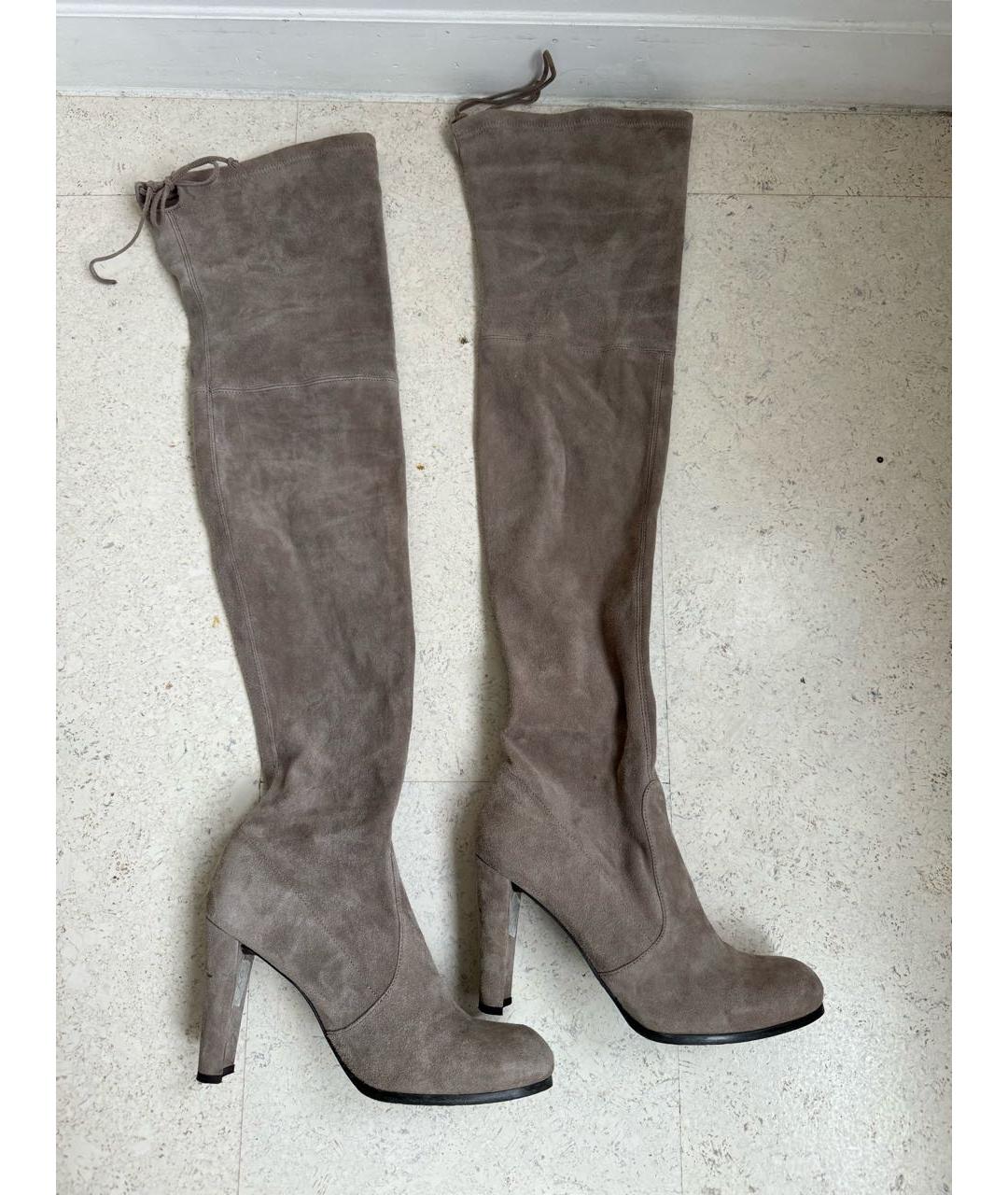 STUART WEITZMAN Антрацитовые замшевые ботфорты, фото 2