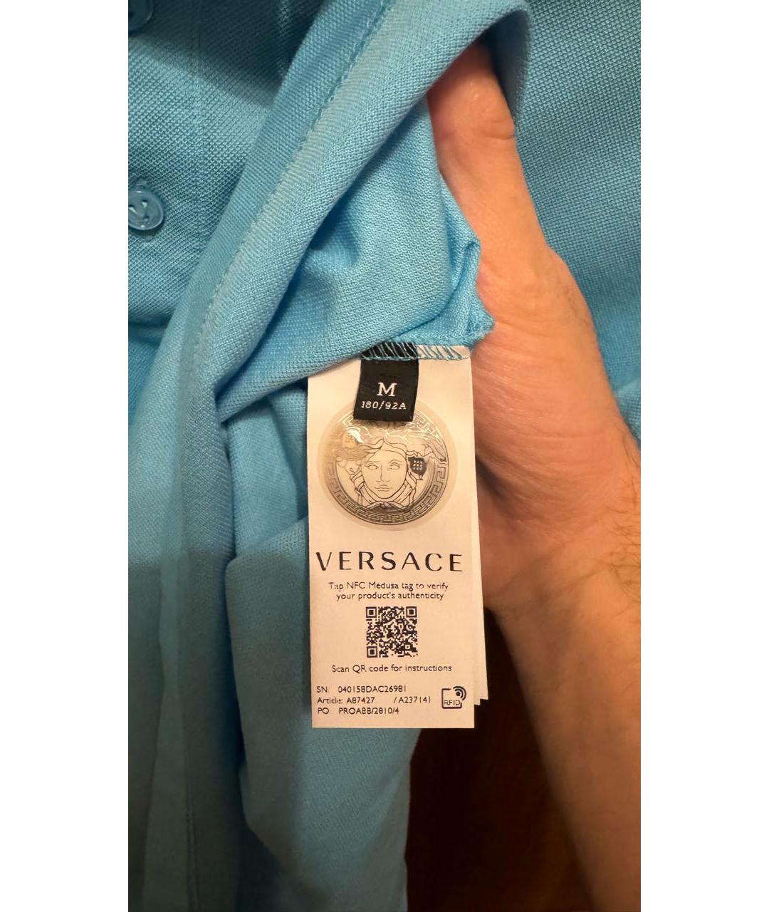 VERSACE Голубое хлопковое поло с коротким рукавом, фото 4