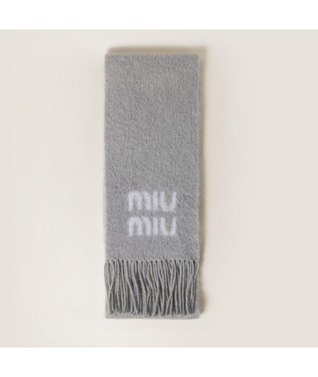 MIU MIU Серый шерстяной шарф, фото 4