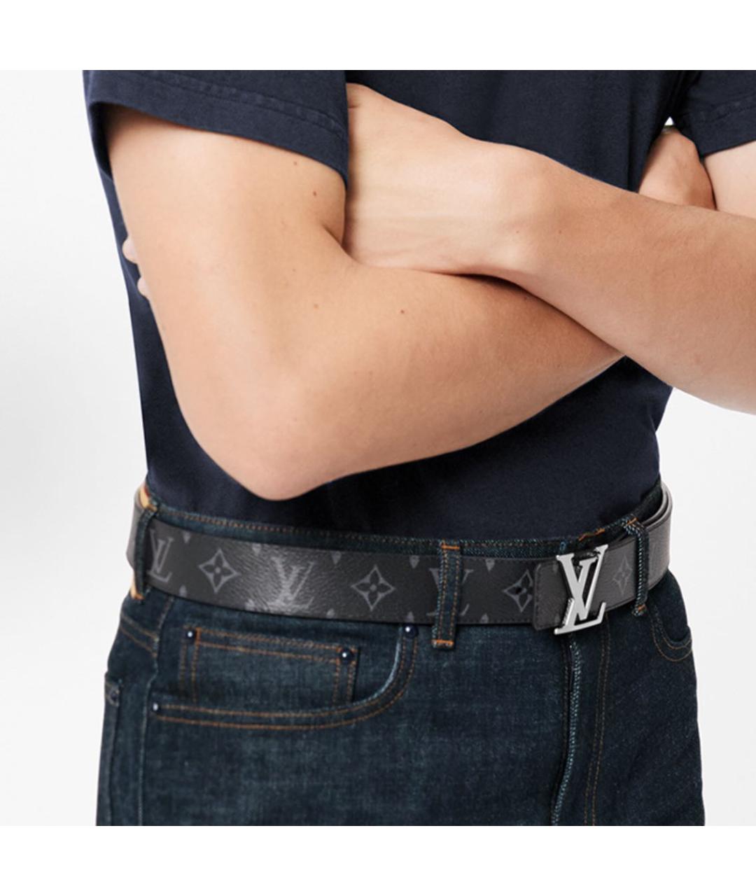 LOUIS VUITTON Черный кожаный ремень, фото 3
