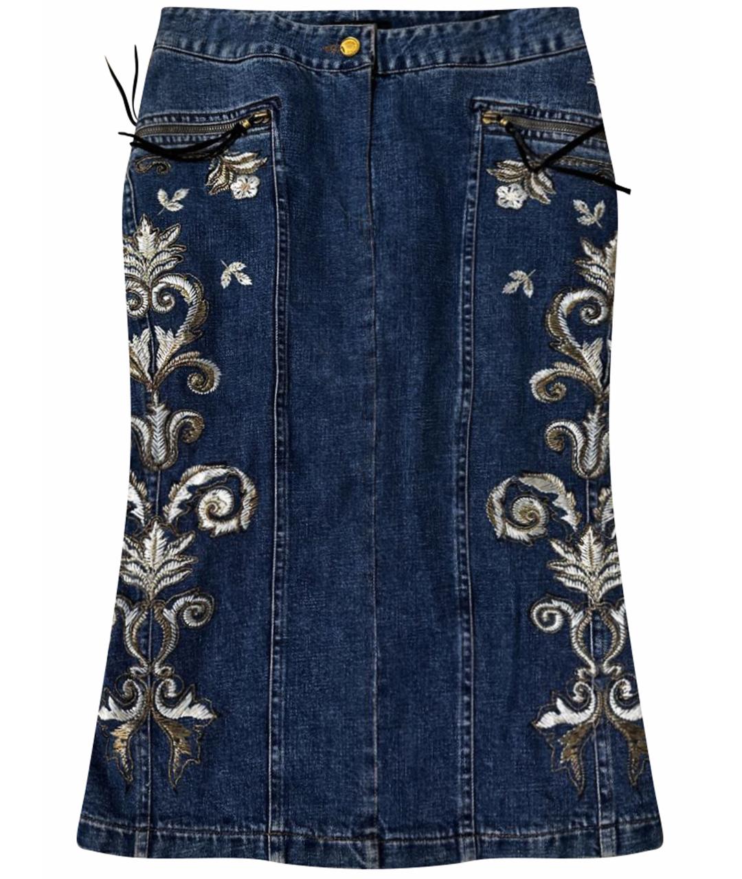 ROBERTO CAVALLI Синяя хлопковая юбка миди, фото 1