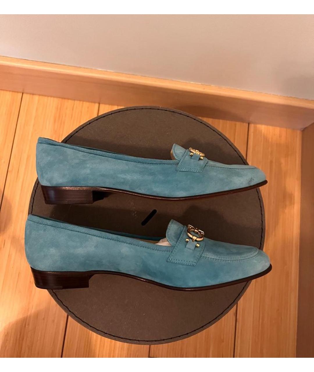 FERRAGAMO Голубые замшевые лоферы, фото 3