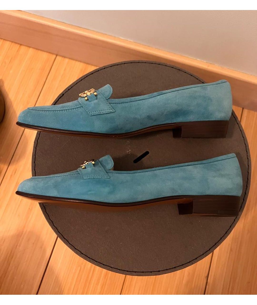 FERRAGAMO Голубые замшевые лоферы, фото 5