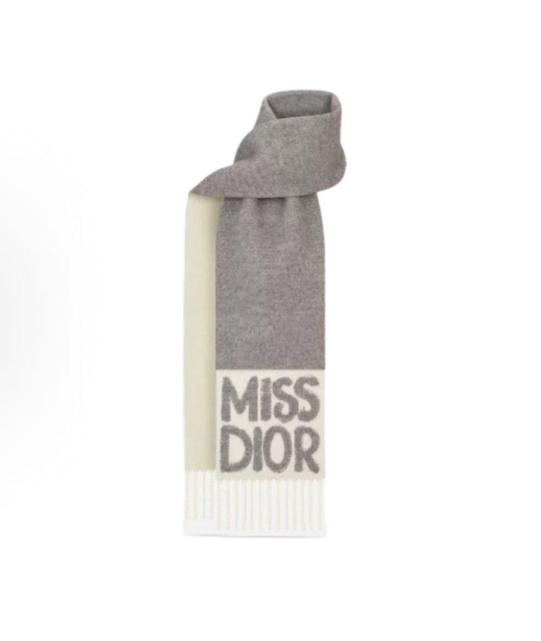 CHRISTIAN DIOR Серый шерстяной шарф, фото 5