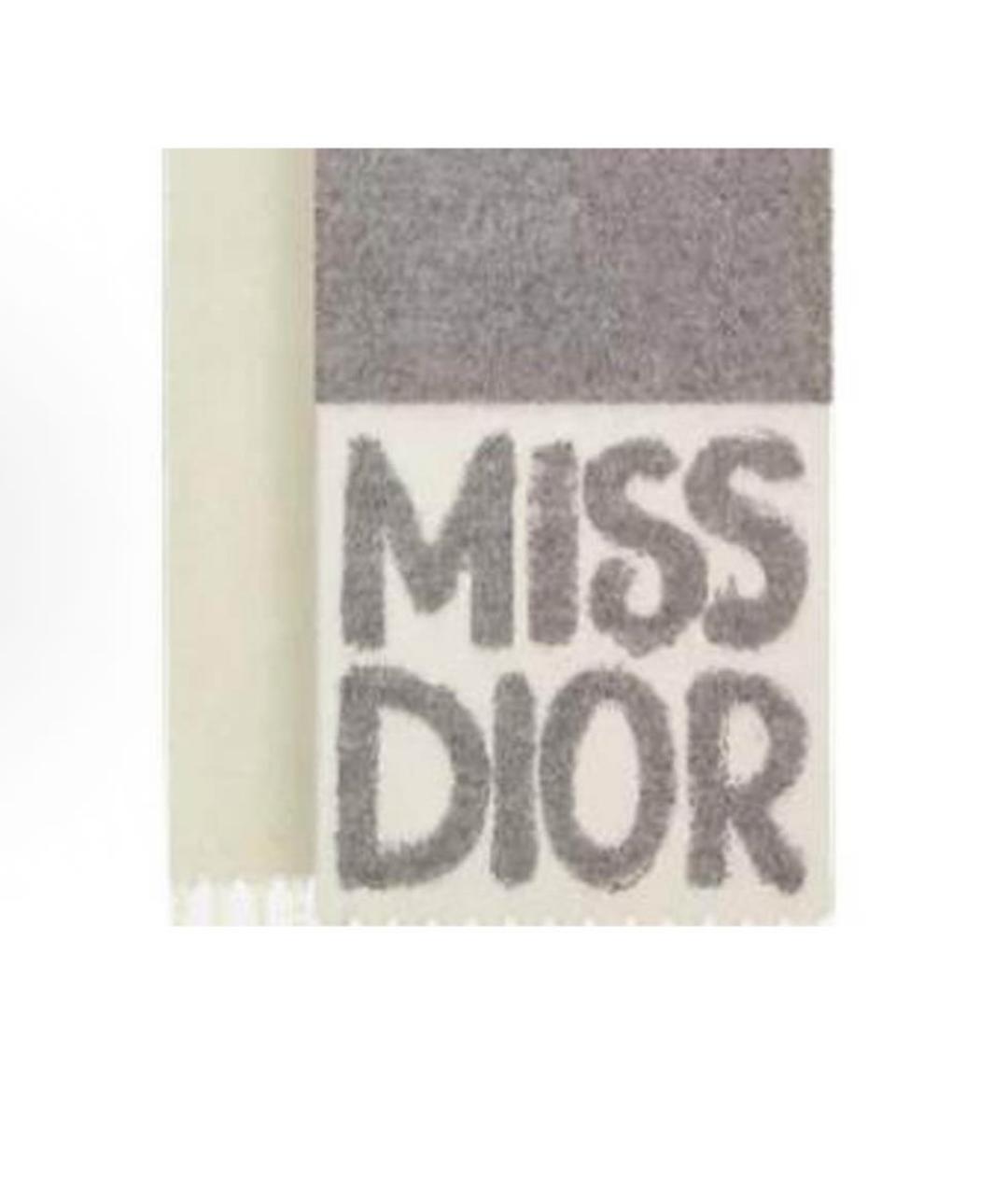 CHRISTIAN DIOR Серый шерстяной шарф, фото 2