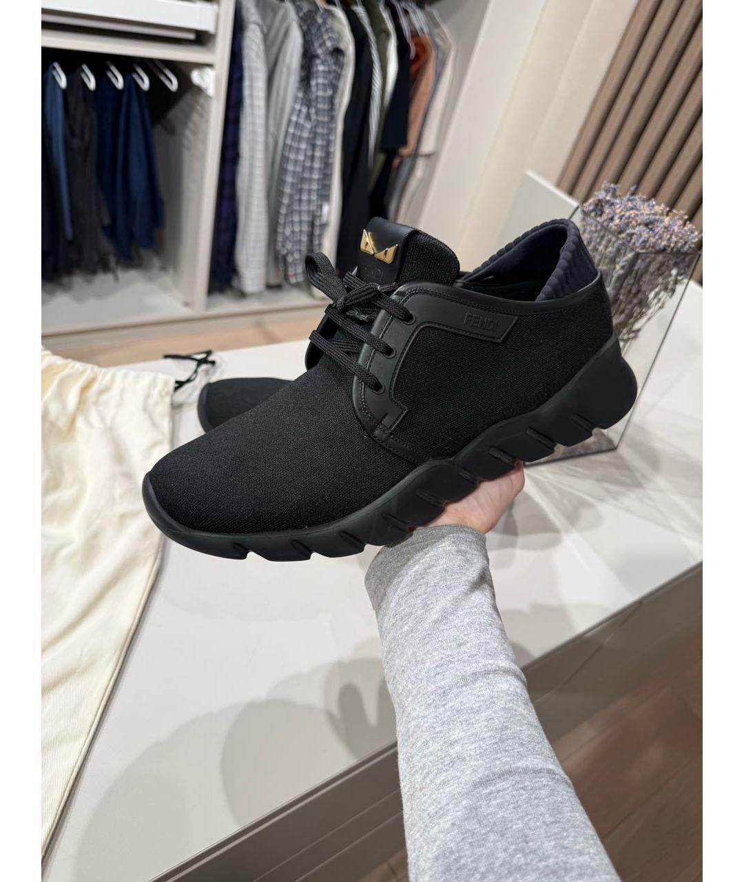 FENDI Черные текстильные высокие кроссовки / кеды, фото 5