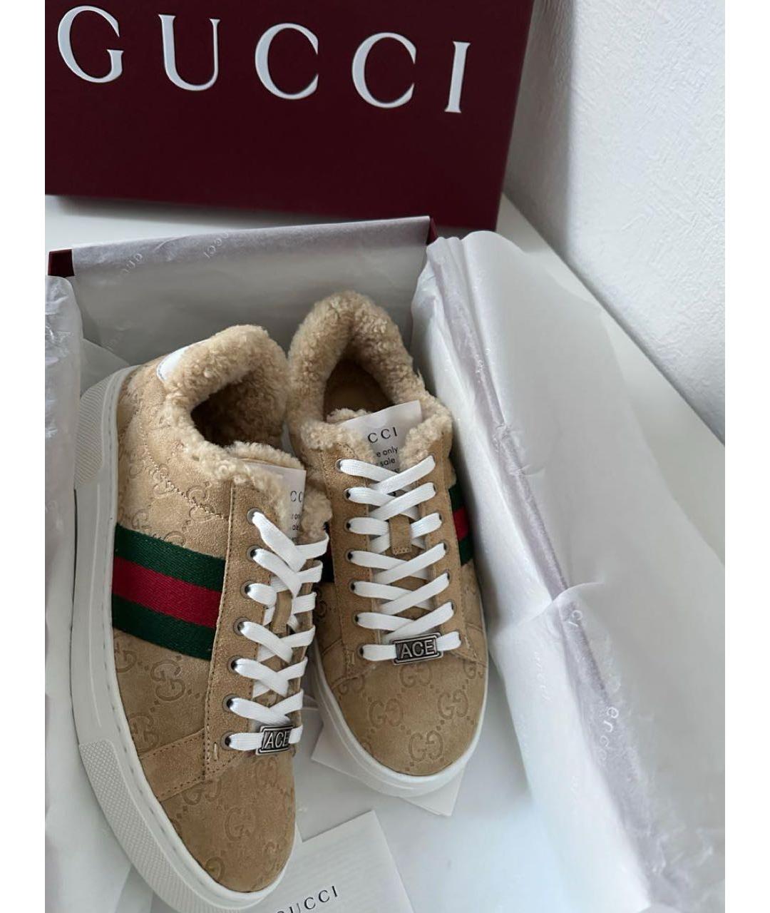 GUCCI Бежевые замшевые кеды, фото 5