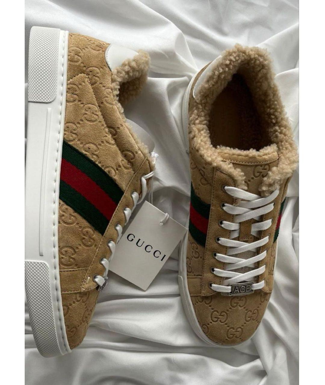 GUCCI Бежевые замшевые кеды, фото 2