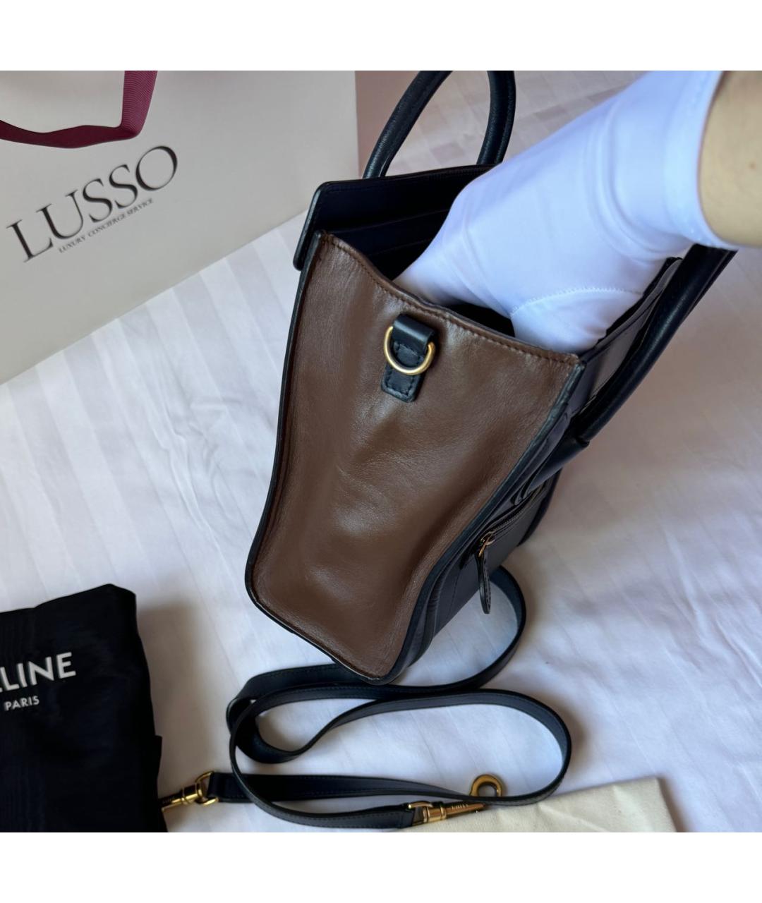 CELINE Коричневая кожаная сумка тоут, фото 4
