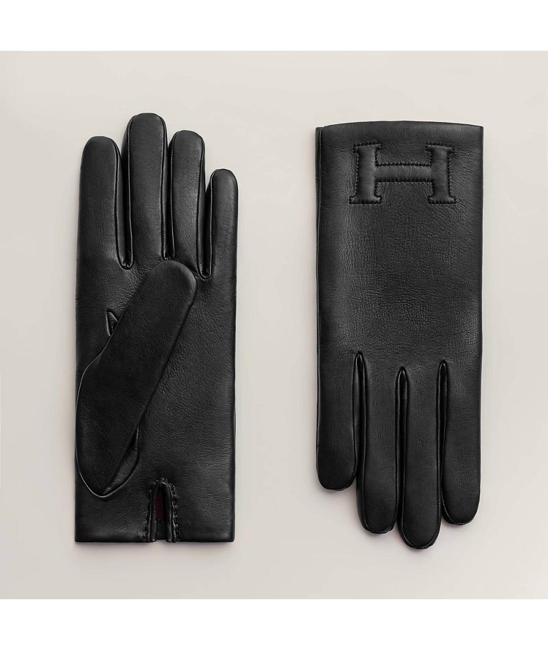 HERMES Черные кожаные перчатки, фото 3