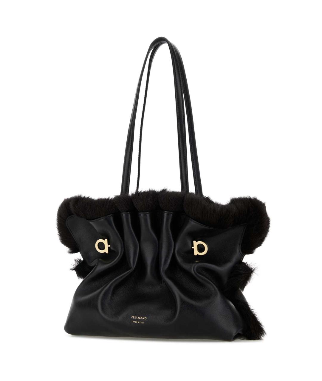 FERRAGAMO Черная кожаная сумка с короткими ручками, фото 2