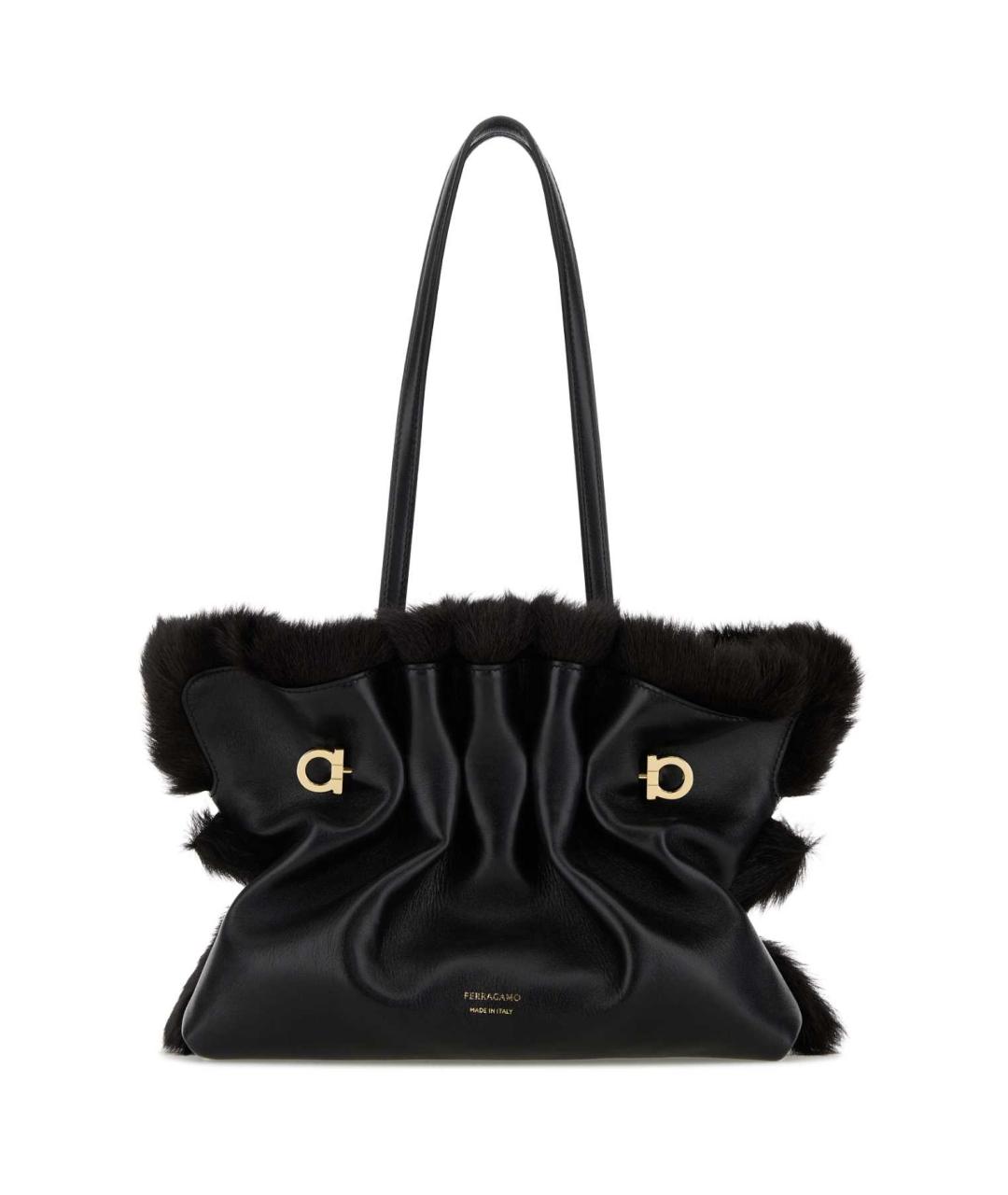 FERRAGAMO Черная кожаная сумка с короткими ручками, фото 1