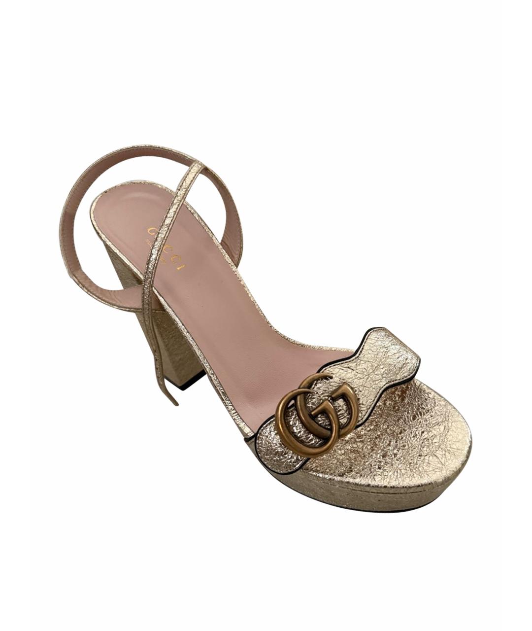GUCCI Золотые кожаные босоножки, фото 1