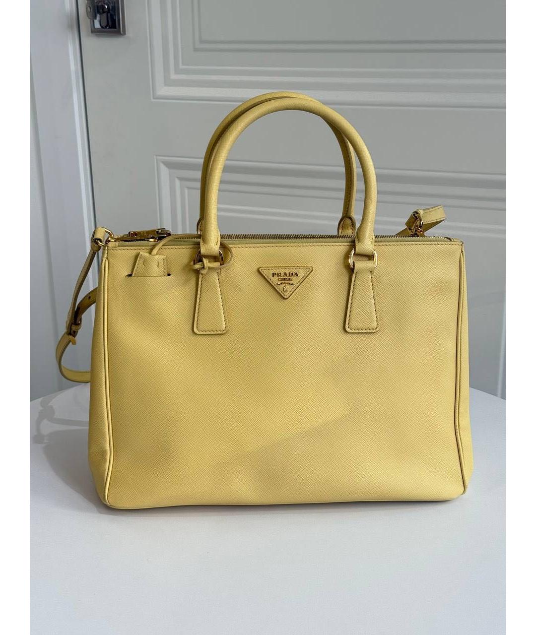 PRADA Желтая кожаная сумка тоут, фото 5