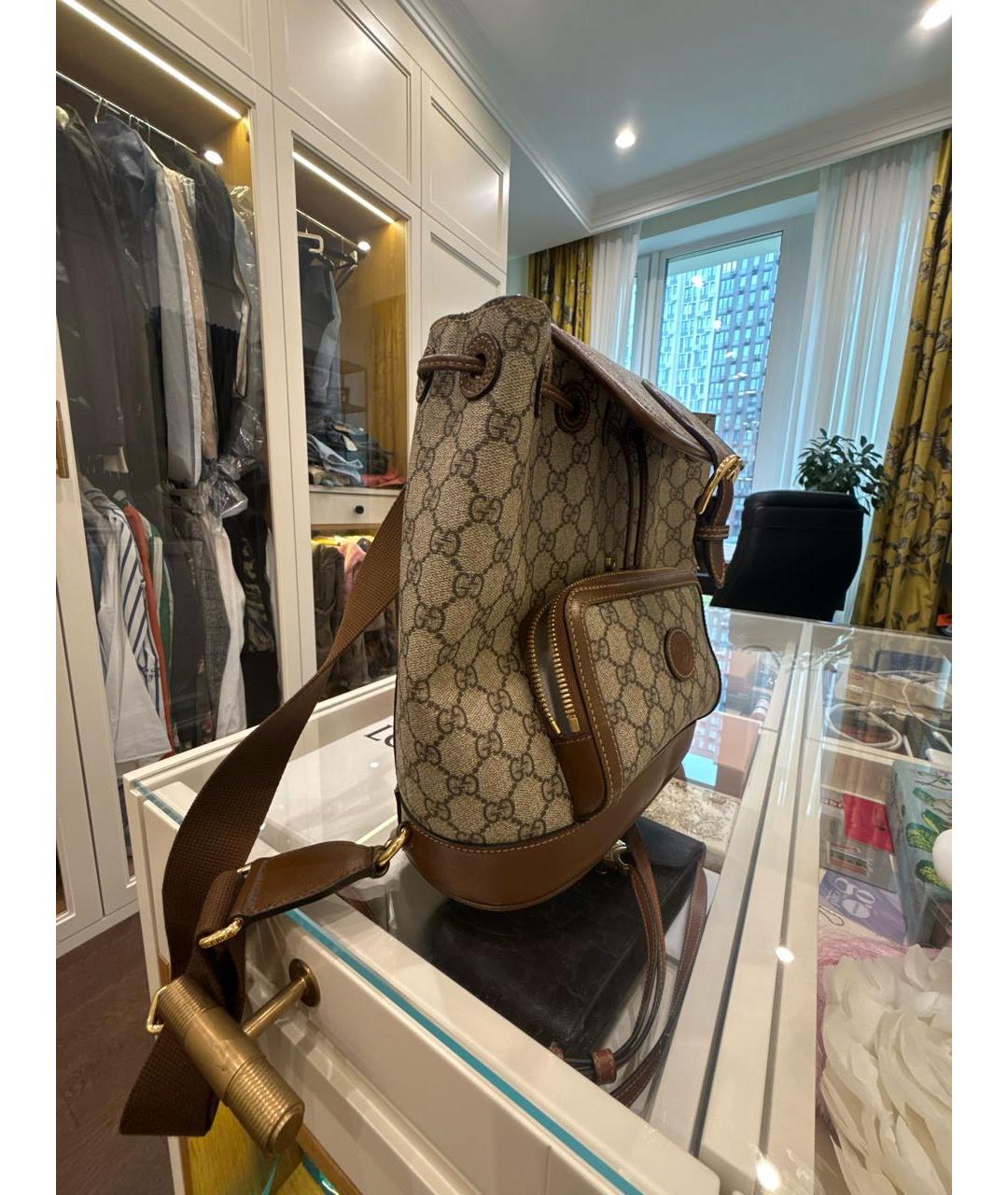 GUCCI Коричневый кожаный рюкзак, фото 2