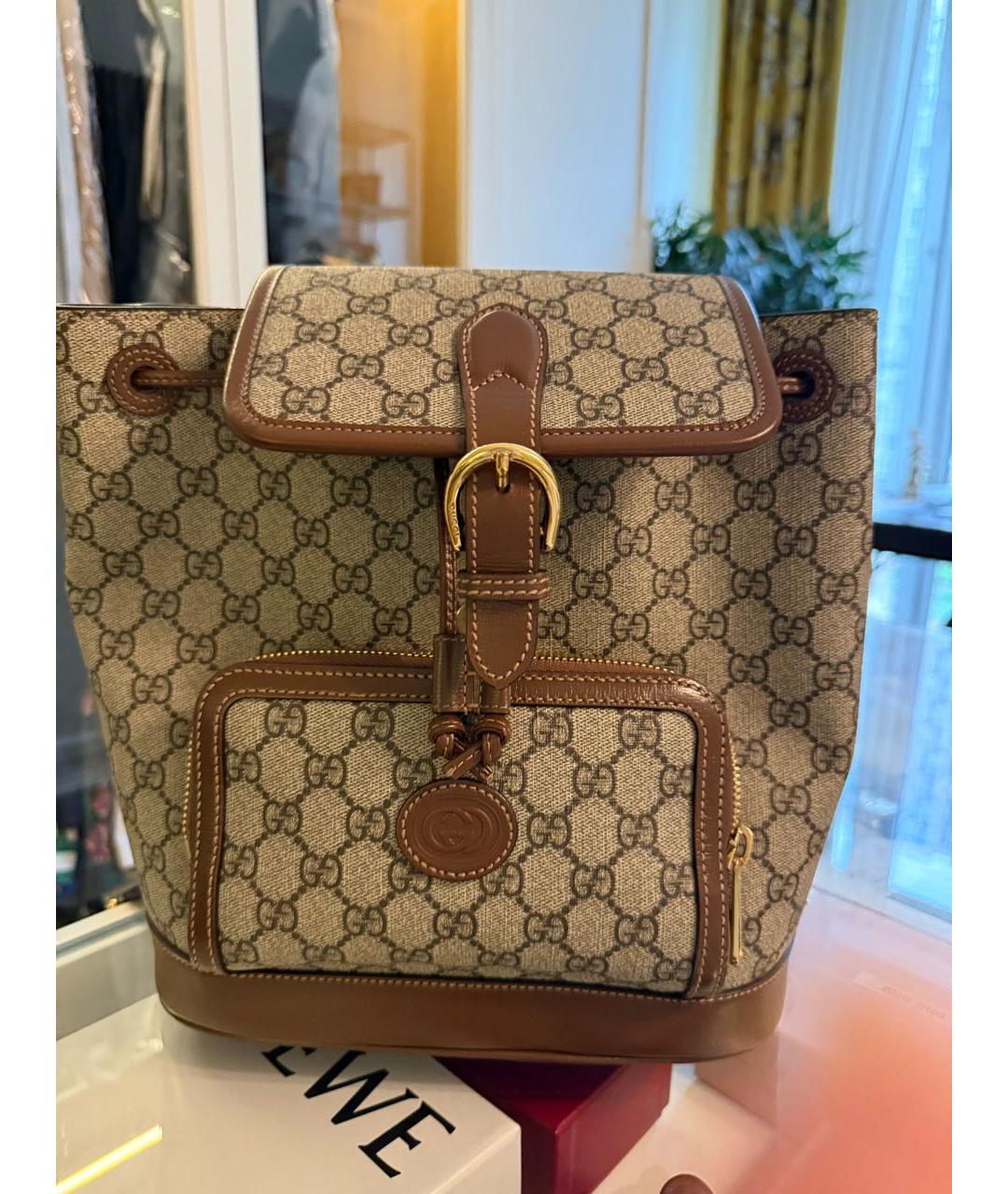 GUCCI Коричневый кожаный рюкзак, фото 8