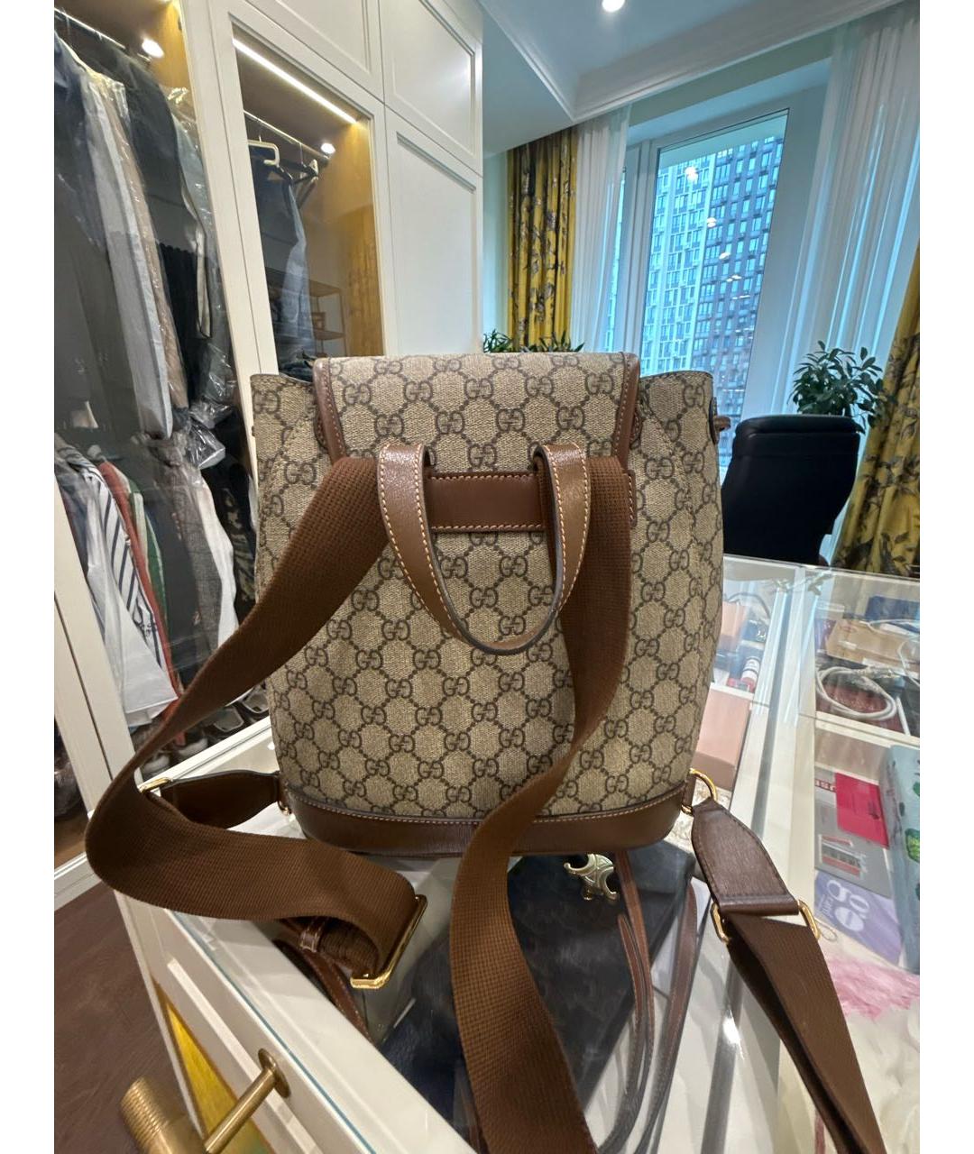 GUCCI Коричневый кожаный рюкзак, фото 3