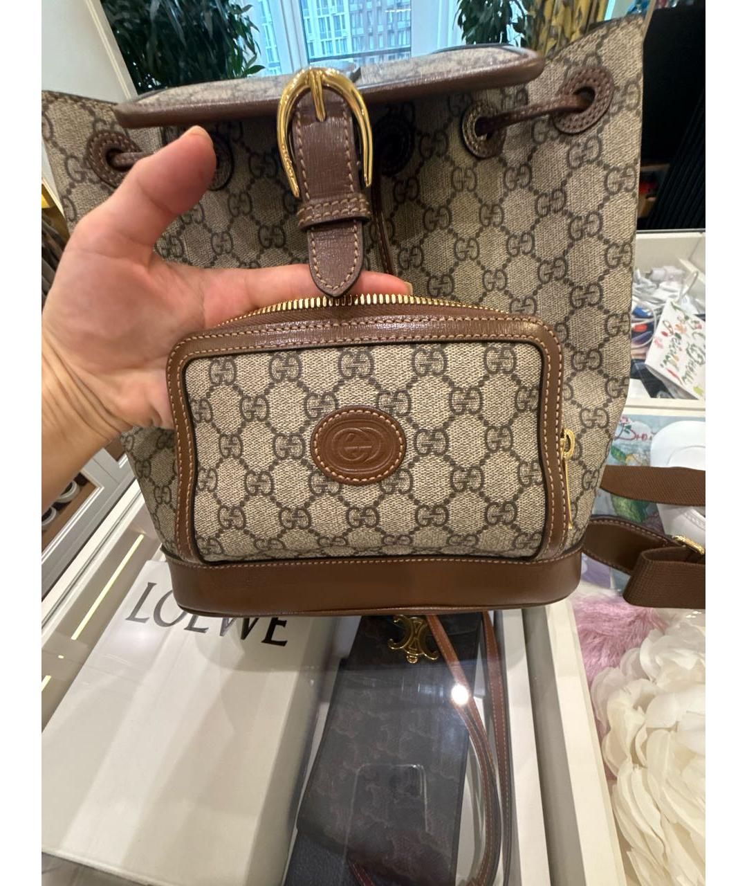 GUCCI Коричневый кожаный рюкзак, фото 5