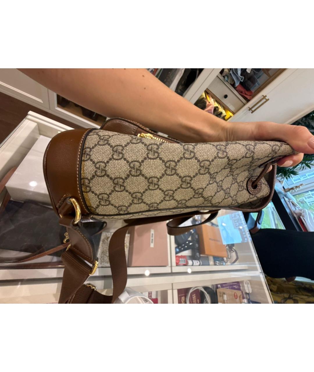 GUCCI Коричневый кожаный рюкзак, фото 7