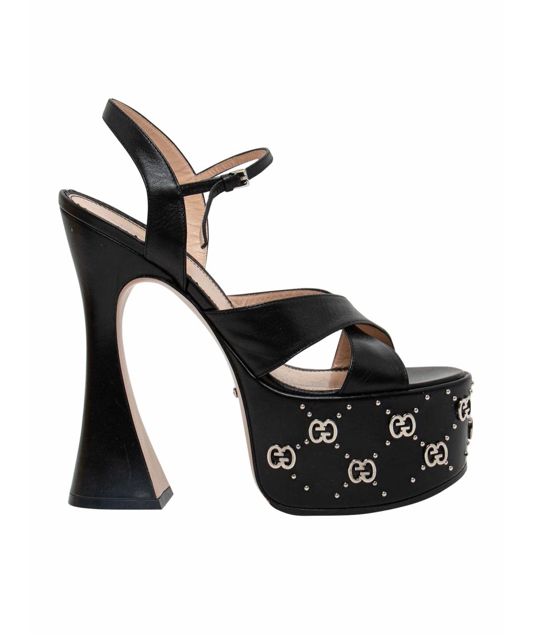 GUCCI Черные кожаные босоножки, фото 1