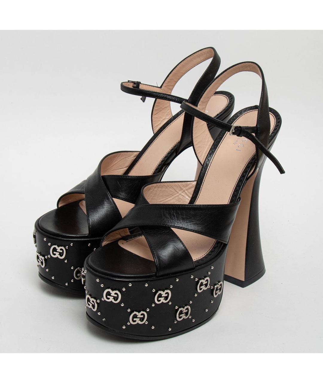 GUCCI Черные кожаные босоножки, фото 2