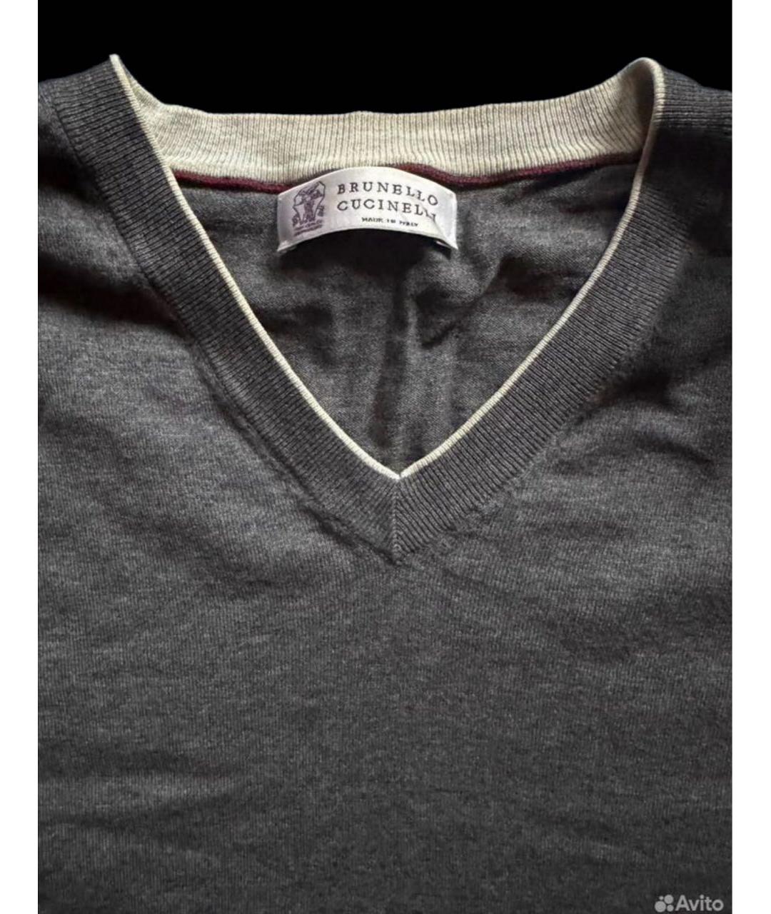 BRUNELLO CUCINELLI Серый хлопковый джемпер / свитер, фото 4