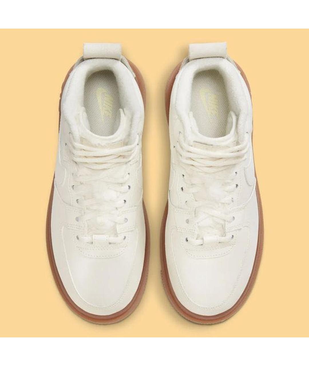 NIKE Бежевые кожаные высокие кроссовки / кеды, фото 3
