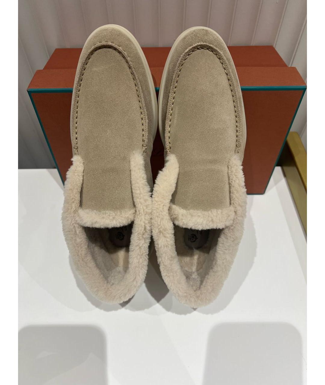 LORO PIANA Бежевые замшевые лоферы, фото 3