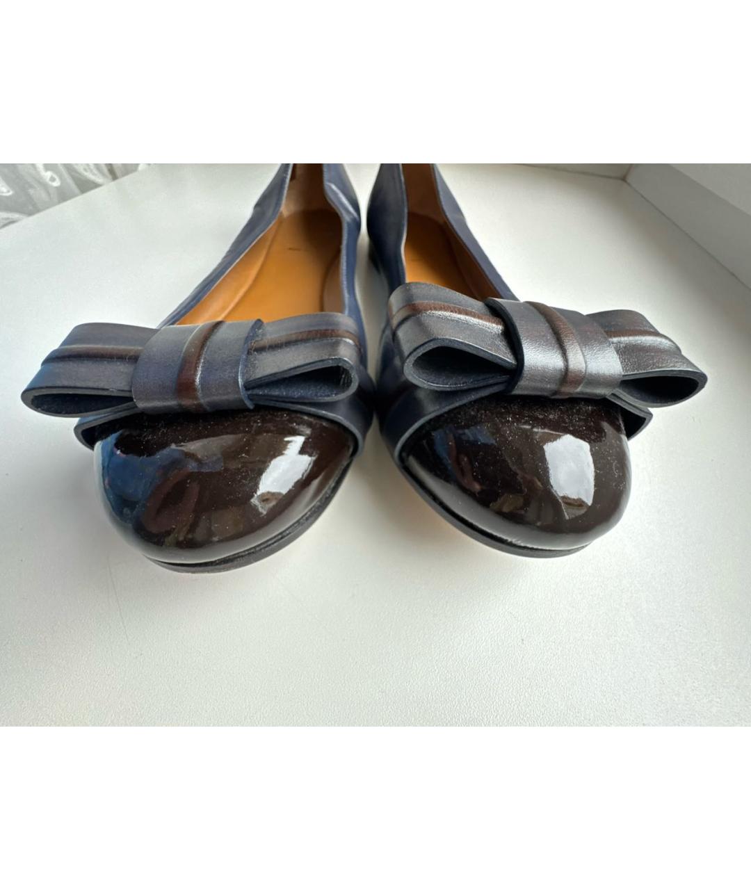 FENDI Темно-синие кожаные балетки, фото 7