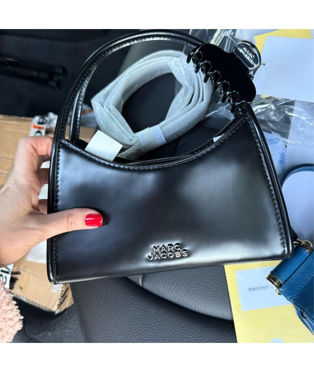 MARC JACOBS Черная кожаная сумка с короткими ручками, фото 6