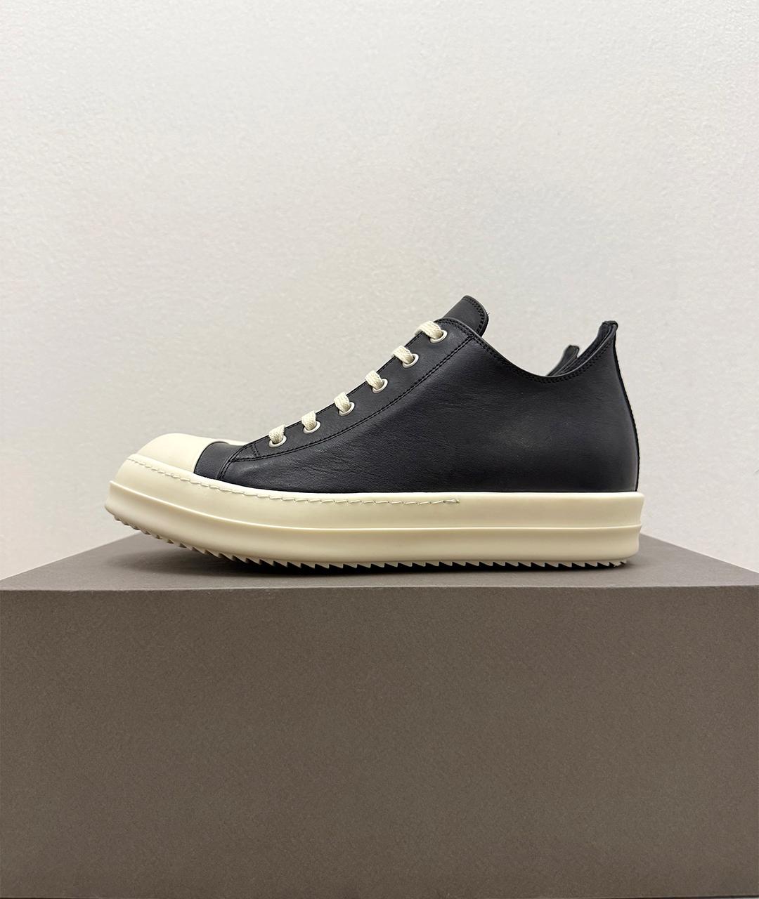 RICK OWENS Черные кожаные низкие кроссовки / кеды, фото 7