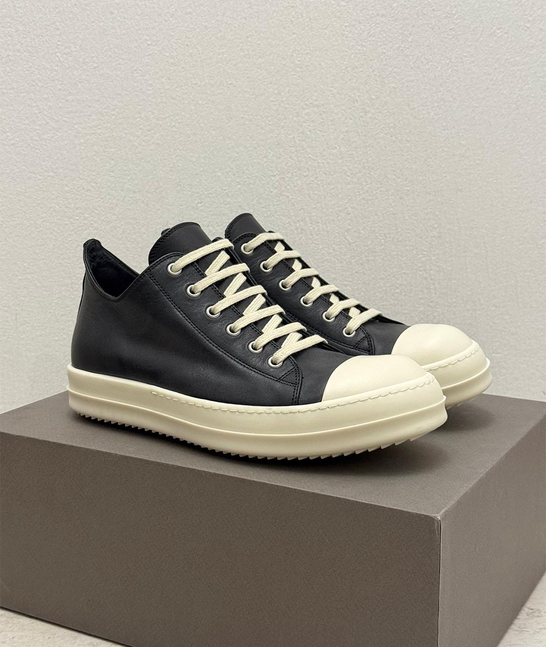 RICK OWENS Черные кожаные низкие кроссовки / кеды, фото 2